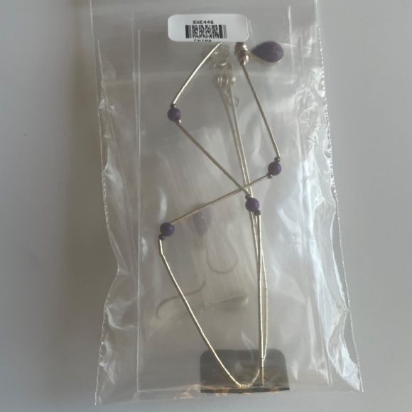 Purple Turquoise necklace and Earrings Sterling Silver Set 18” - Picture 6 of 6